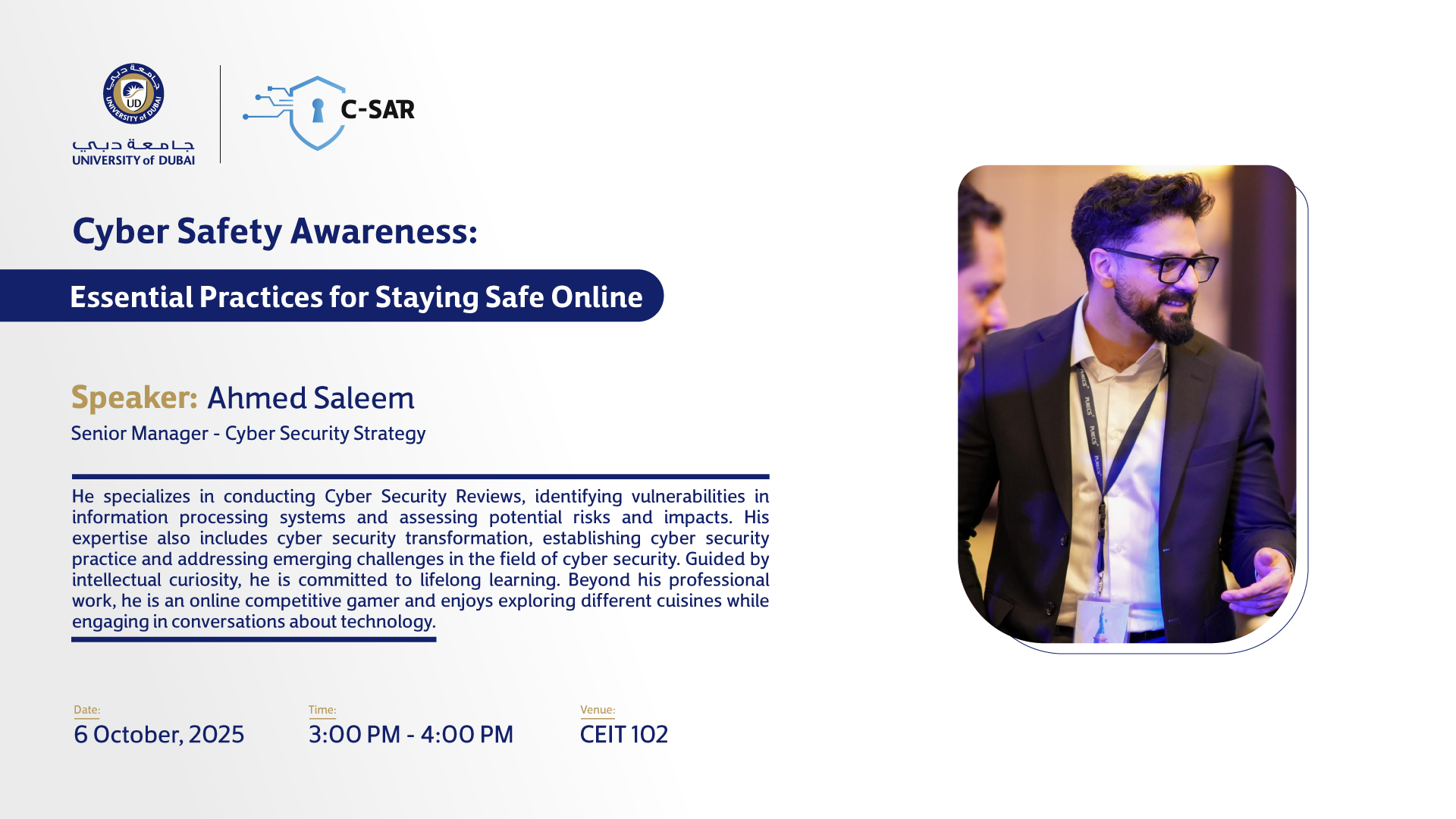 C-SAR Hosts Ahmed Saleem for Cyber Safety Awareness Talk